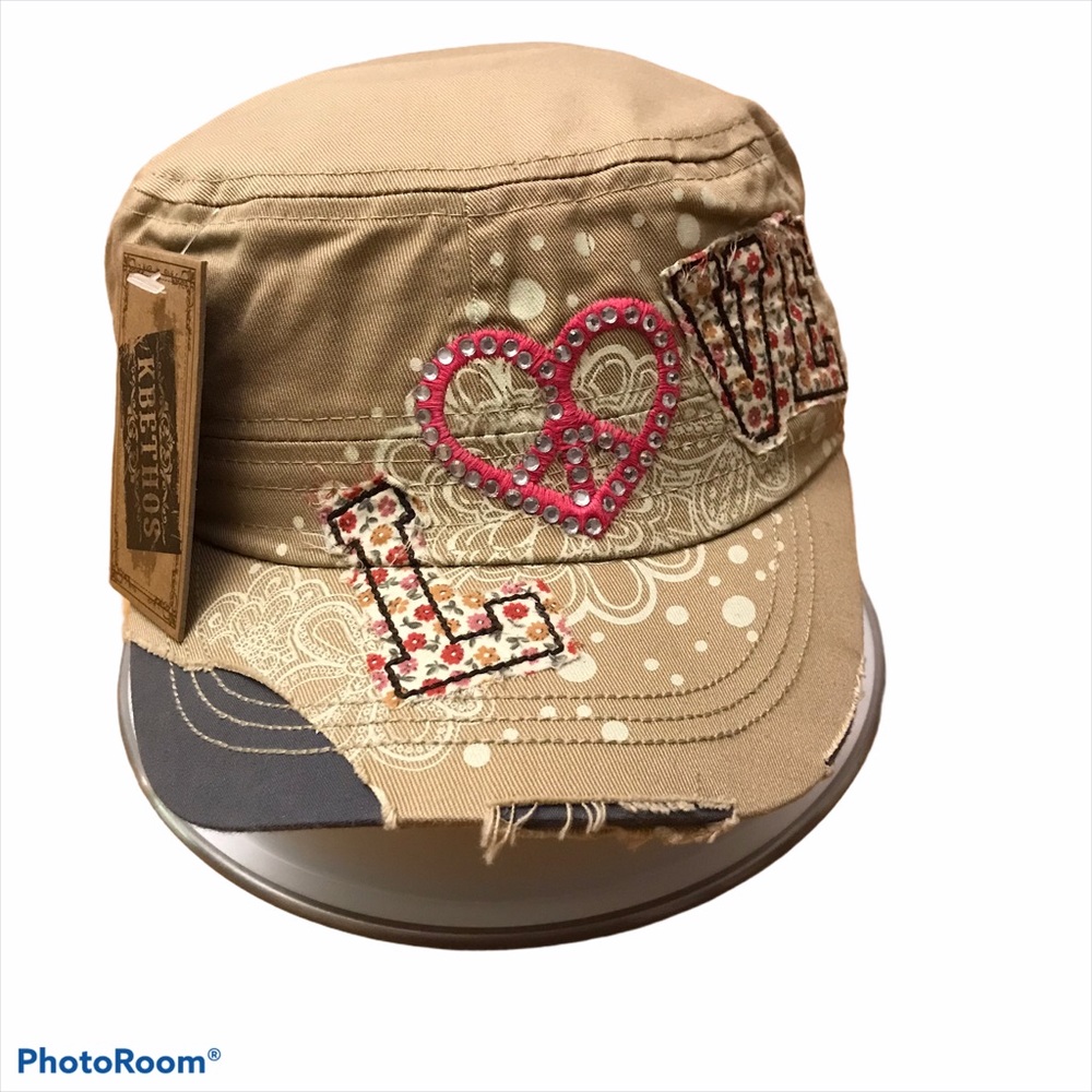 KBETHOS Cadet Cap rhinestone Vintage  Brown - Picture 5 of 6